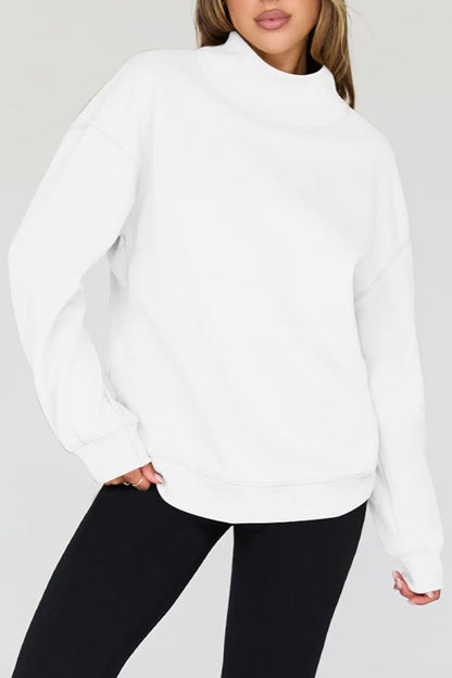 Mock Neck Drop Shoulder Long Sleeve Sweatshirt - Sweatshirts & Hoodies - FITGGINS