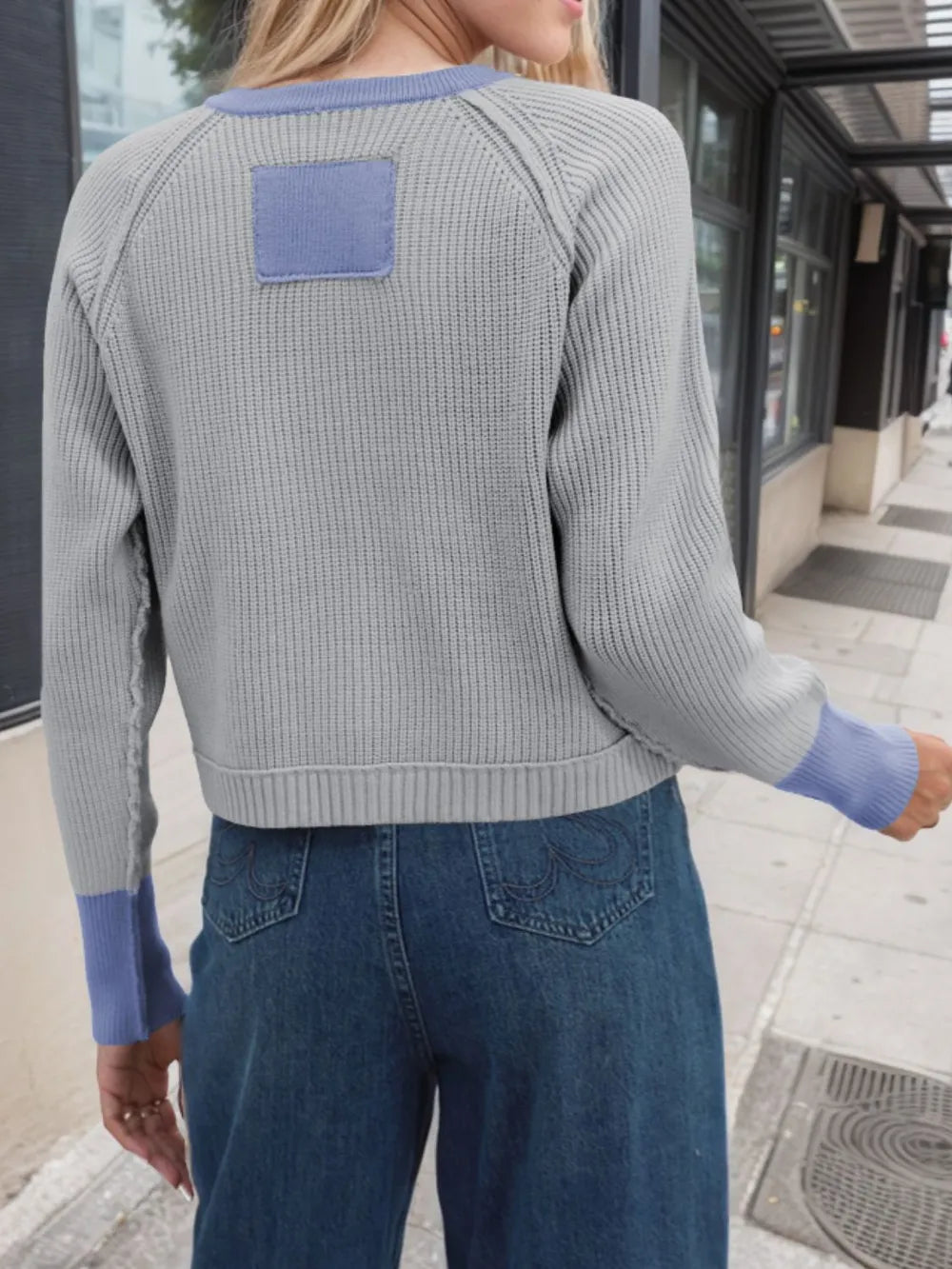 Contrast Button Up Long Sleeve Cardigan Fitggins