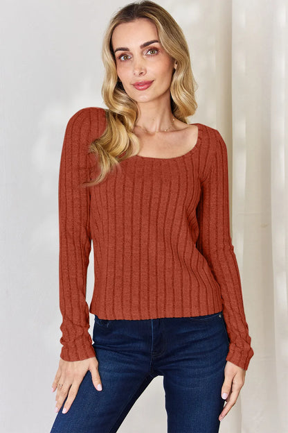 Basic Bae Full Size Ribbed Long Sleeve T-Shirt Rust Fitggins