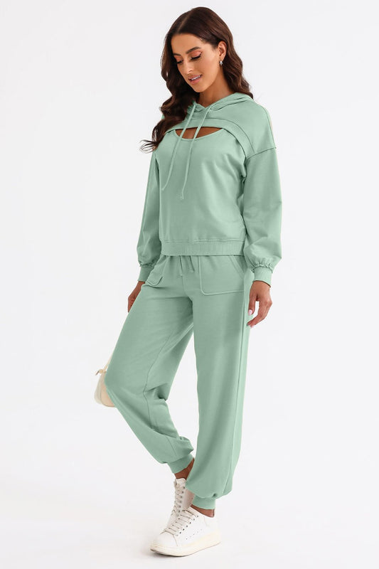 Cutout Drawstring Hoodie and Joggers Active Set - Active Set - FITGGINS