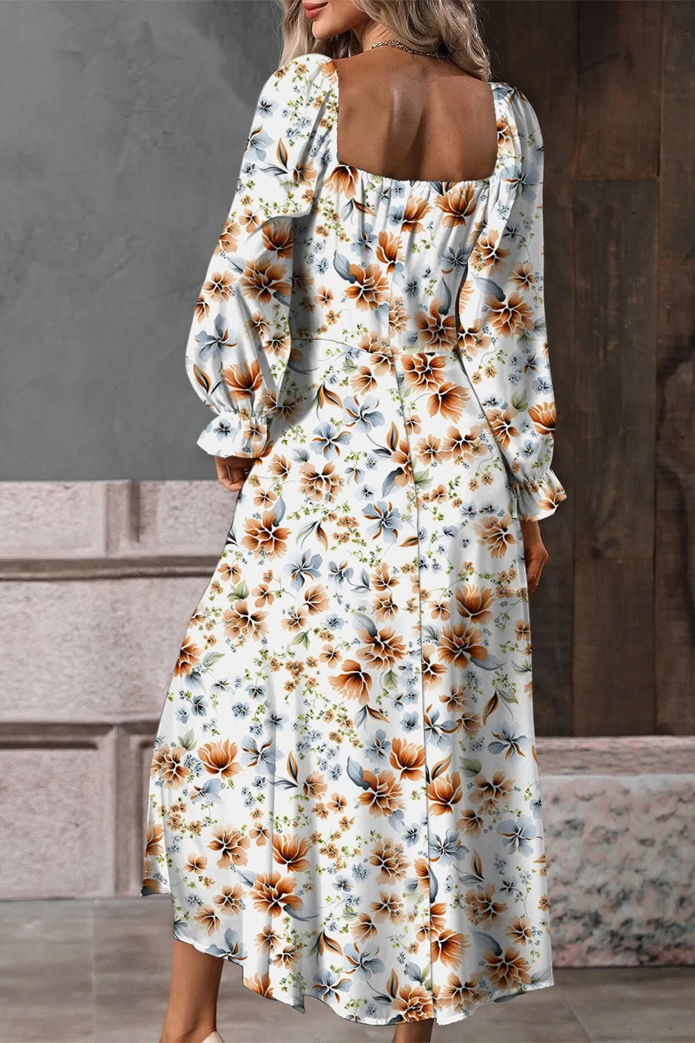 Floral Print Flounce Sleeve Midi Dress Fitggins