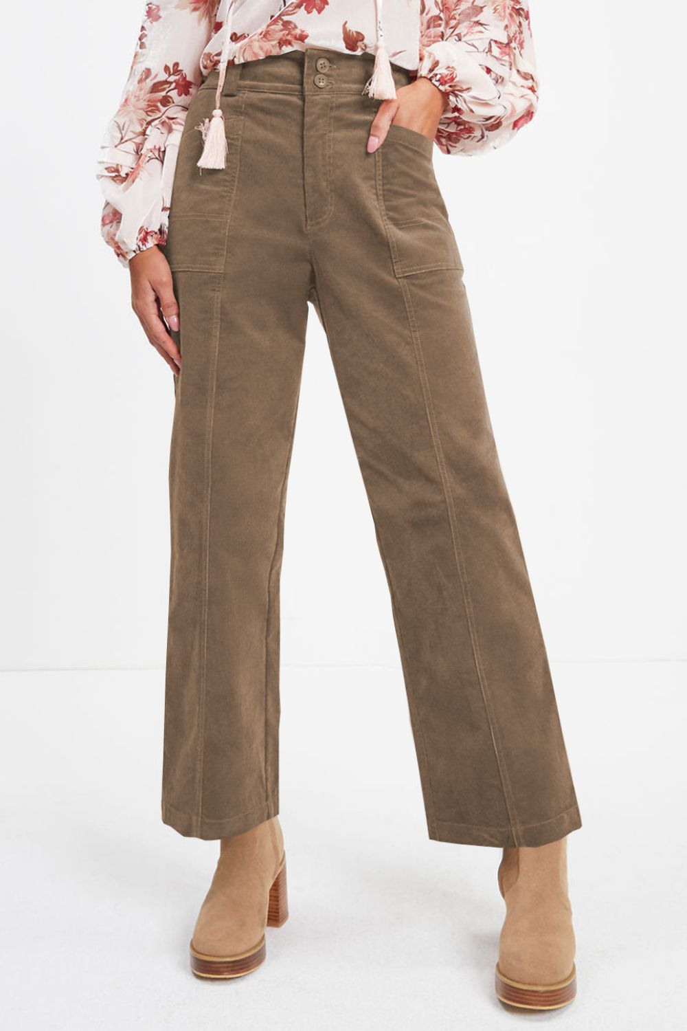 Half Elastic Waist Straight Pants - Pants - FITGGINS