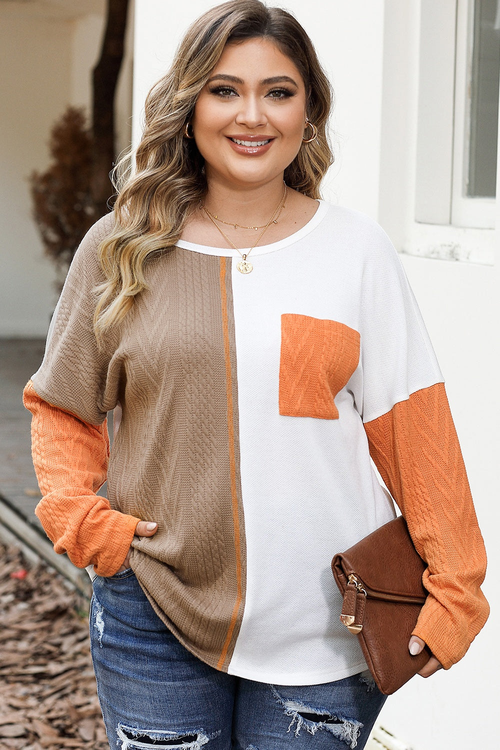 Plus Size Color Block Dropped Shoulder Blouse - Blouses - FITGGINS