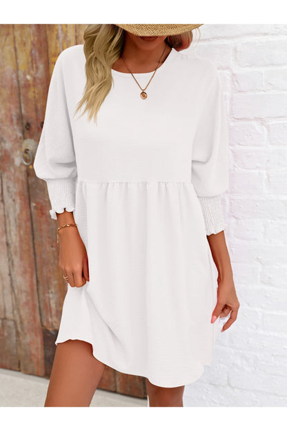 Round Neck Lantern Sleeve Mini Dress - Casual & Maxi Dresses - FITGGINS