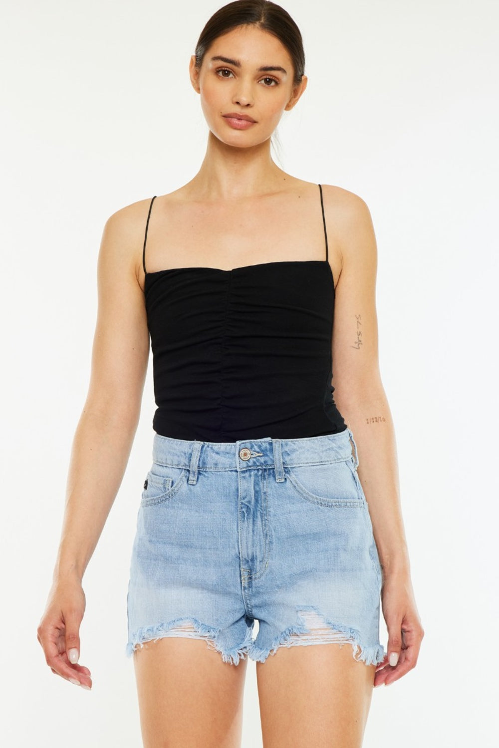 Kancan Raw Hem Distressed High Waist Denim Shorts - Denim Shorts - FITGGINS