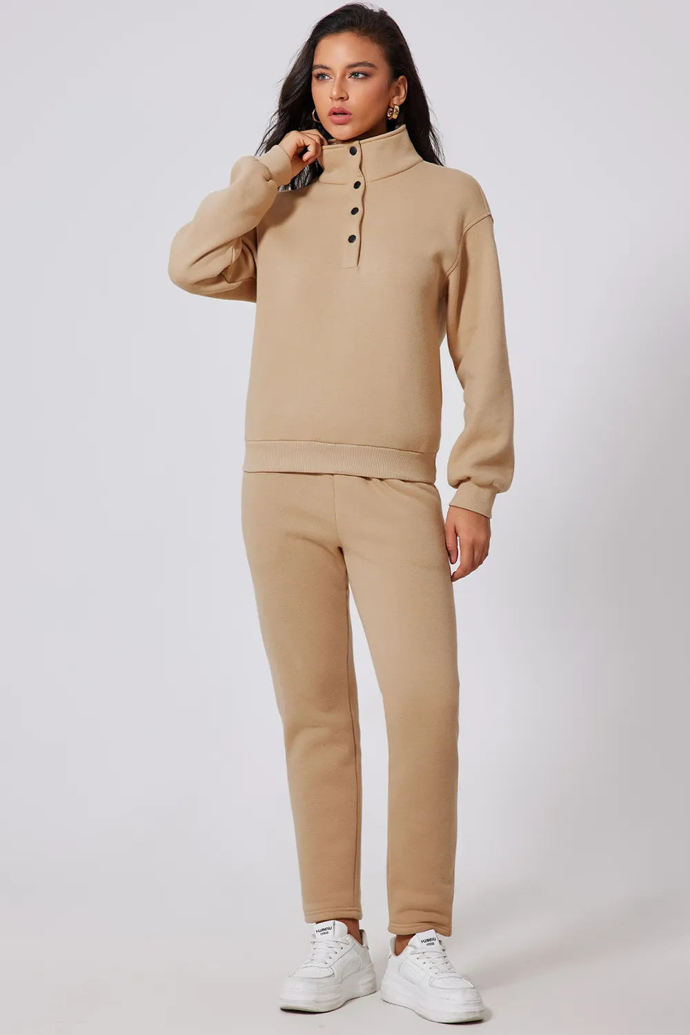 Half Snap Turtleneck Top and Pants Active Set Fitggins
