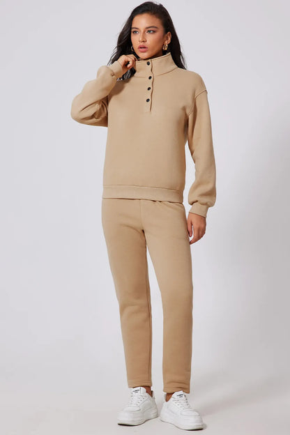 Half Snap Turtleneck Top and Pants Active Set Fitggins