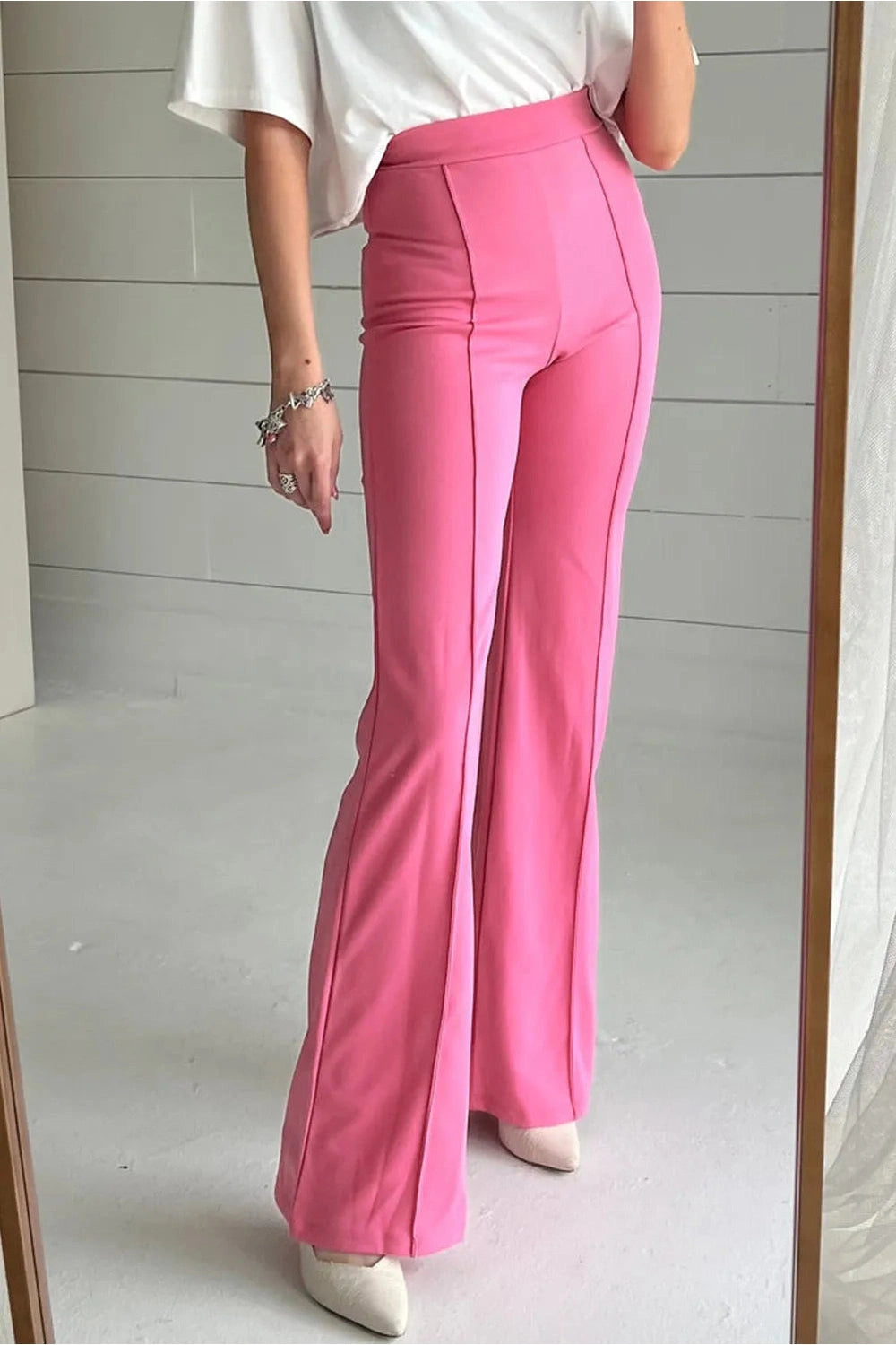 High Waist Straight Leg Pants Pink Fitggins