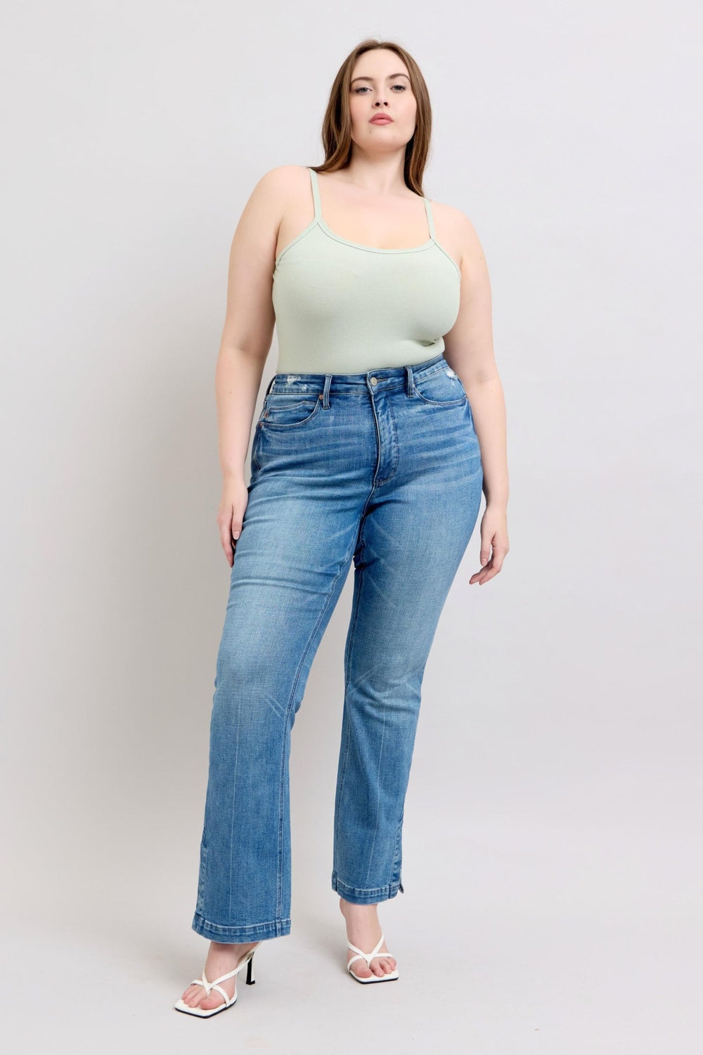 Judy Blue HW Tummy Control Vintage Wash Side Slit Slim Boot Jeans - Jeans - FITGGINS