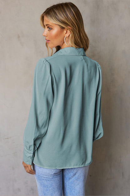 Gathered Detail Puff Sleeve Shirt - Shirts - FITGGINS