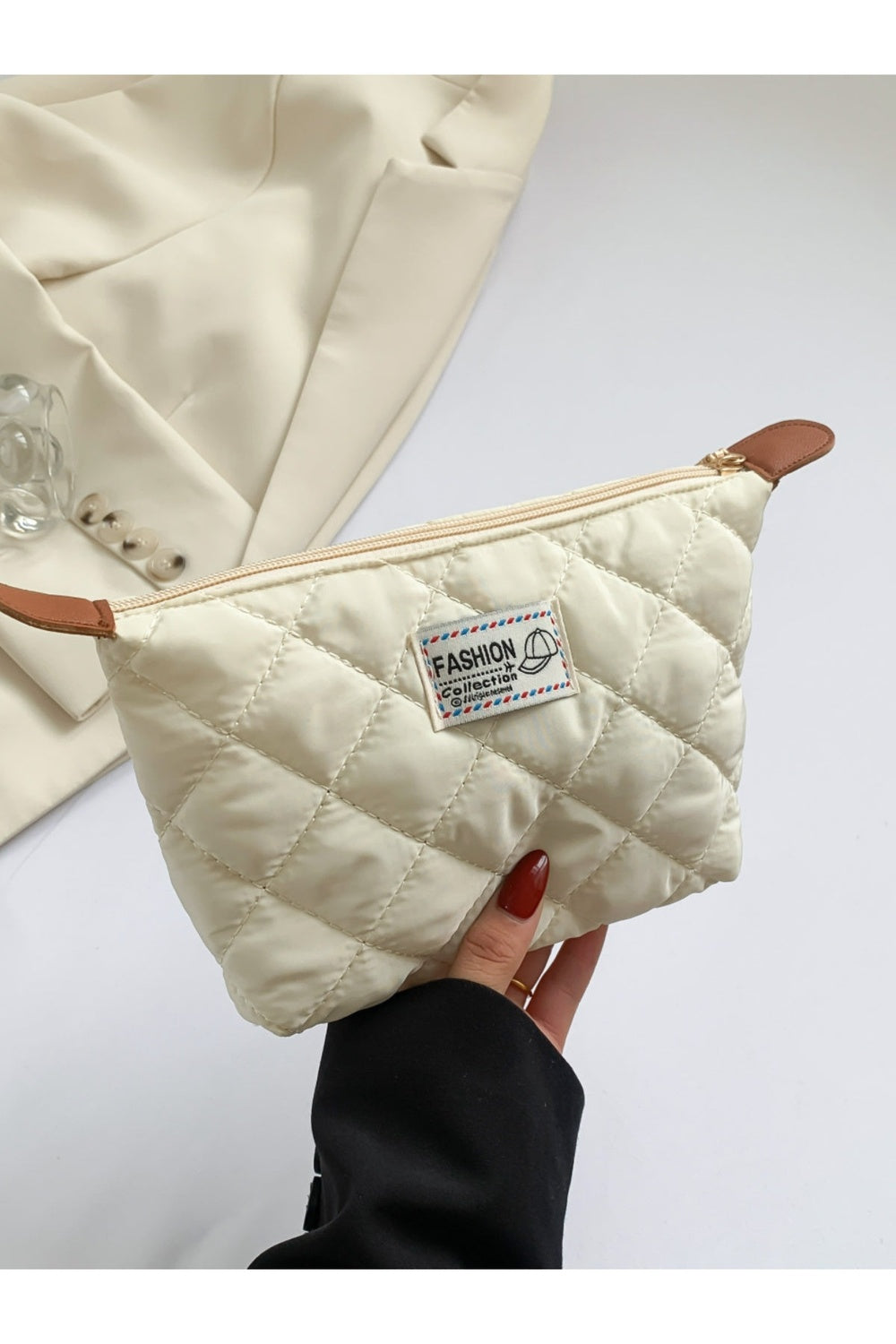 Solid Quilted Clutch with Zipper - Handbag - FITGGINS