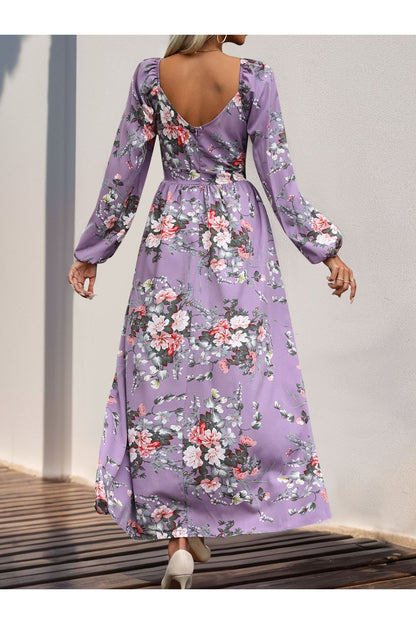 Perfee Slit Printed Surplice Long Sleeve Maxi Dress - Casual & Maxi Dresses - FITGGINS