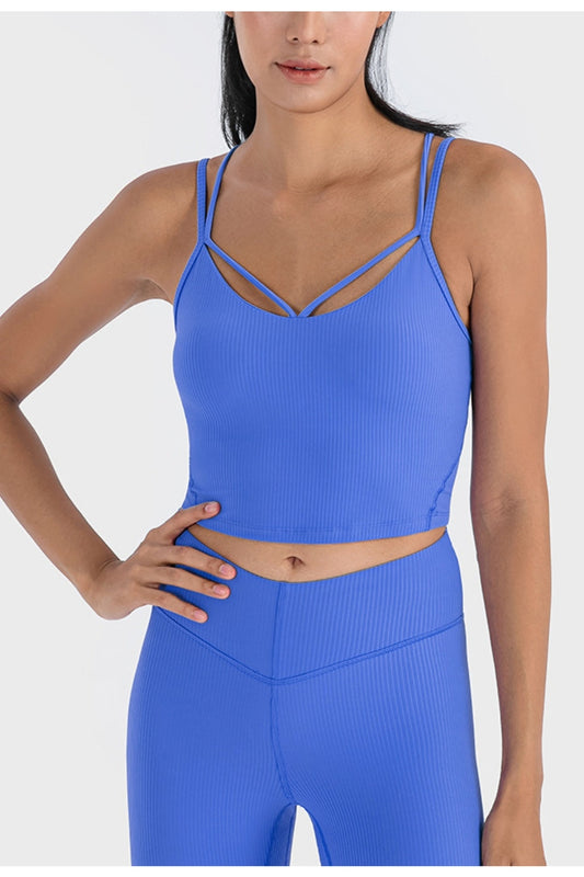 Millennia Double Strap Ribbed Sports Cami - Crop Tops & Tank Tops - FITGGINS