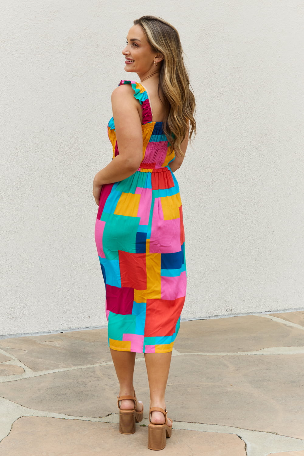 And The Why Multicolored Square Print Summer Dress - Casual & Maxi Dresses - FITGGINS