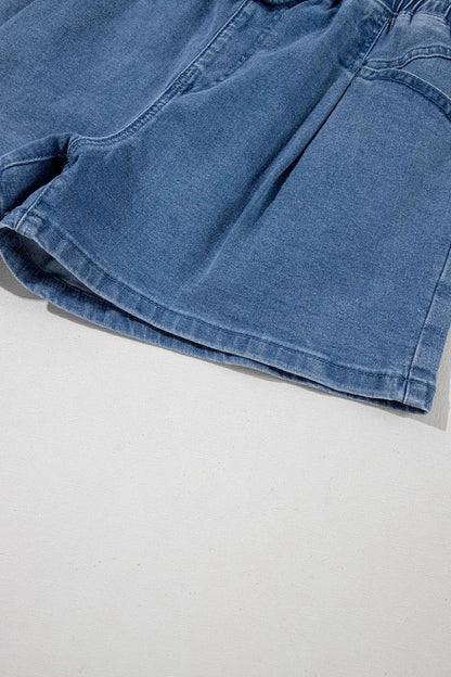 Drawstring High Waist Denim Shorts with Pockets Fitggins