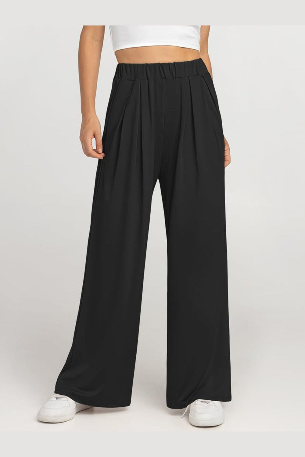 Elastic Waist Wide Leg Pants - Pants - FITGGINS