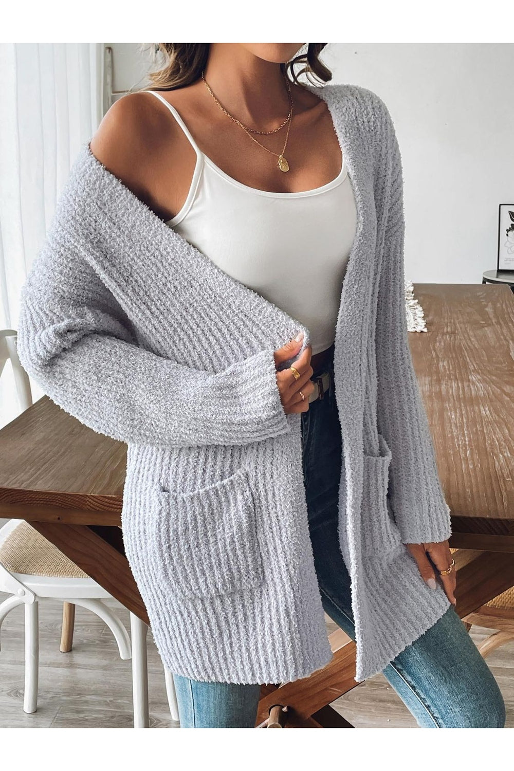 Open Front Long Sleeve Cardigan - Cardigans - FITGGINS