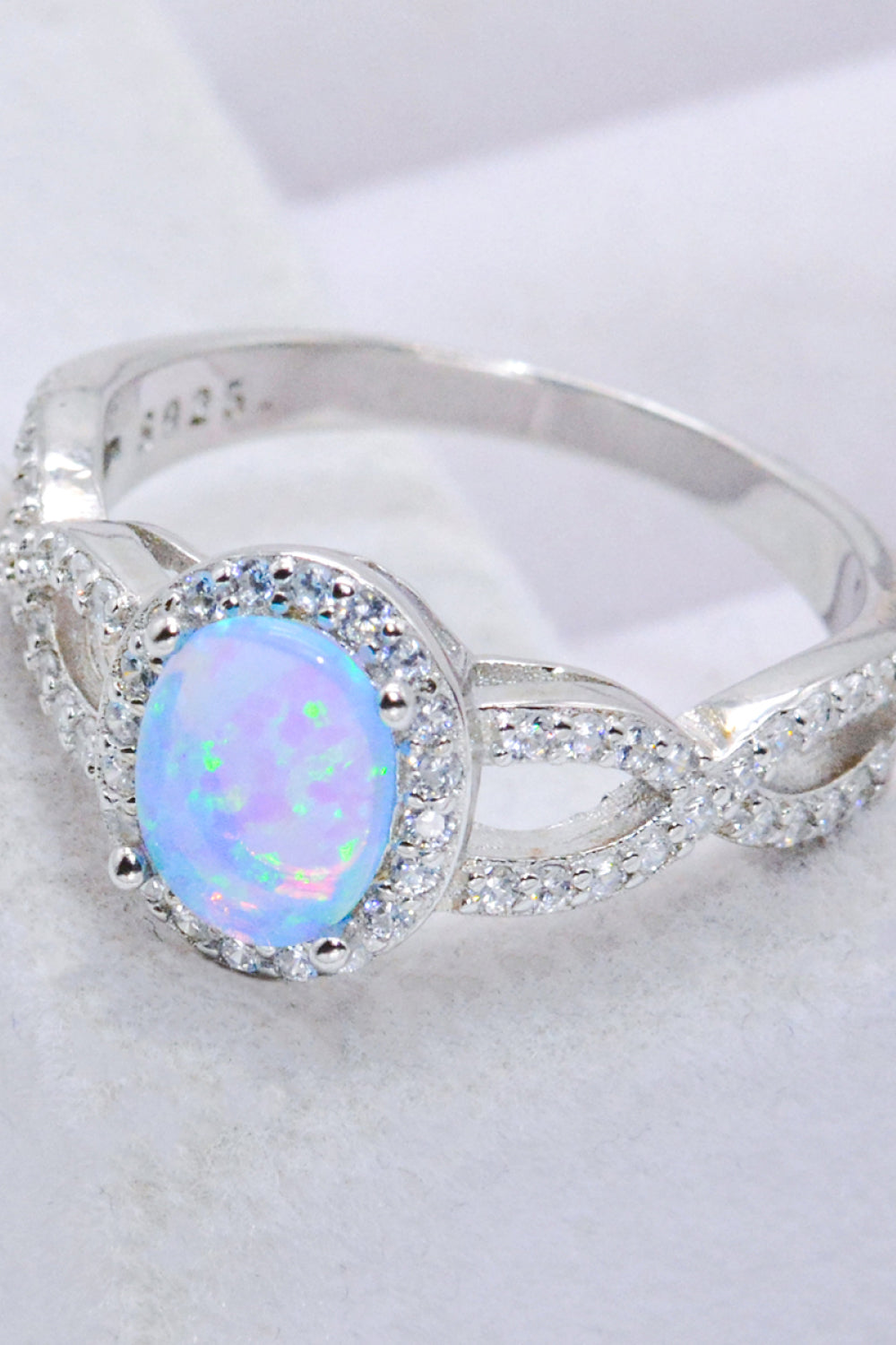 925 Sterling Silver Opal Halo Ring - Rings - FITGGINS