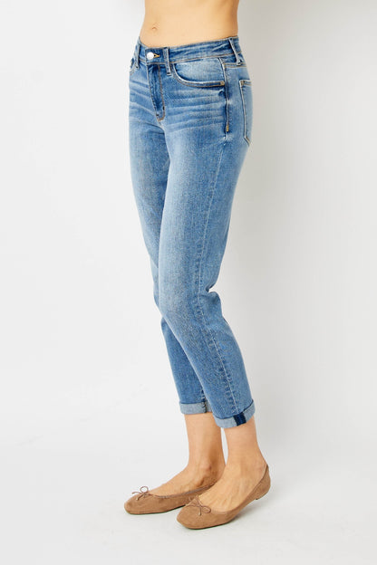 Judy Blue Full Size Cuffed Hem Slim Jeans - Jeans - FITGGINS