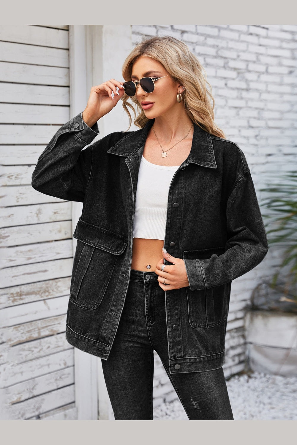 Button Up Long Sleeve Denim Jacket - Denim Jackets - FITGGINS