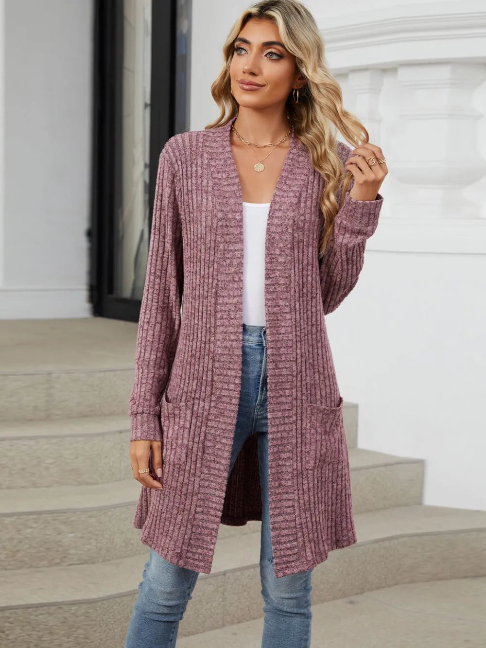 Open Front Long Sleeve Cardigan Fitggins