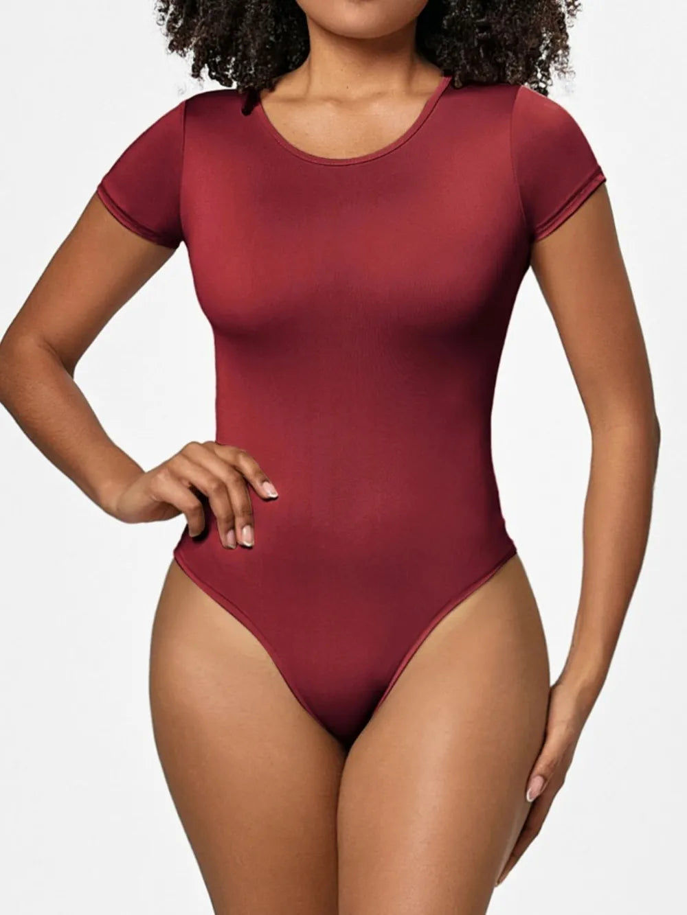 Full Size Round Neck Short Sleeve Bodysuit Fitggins