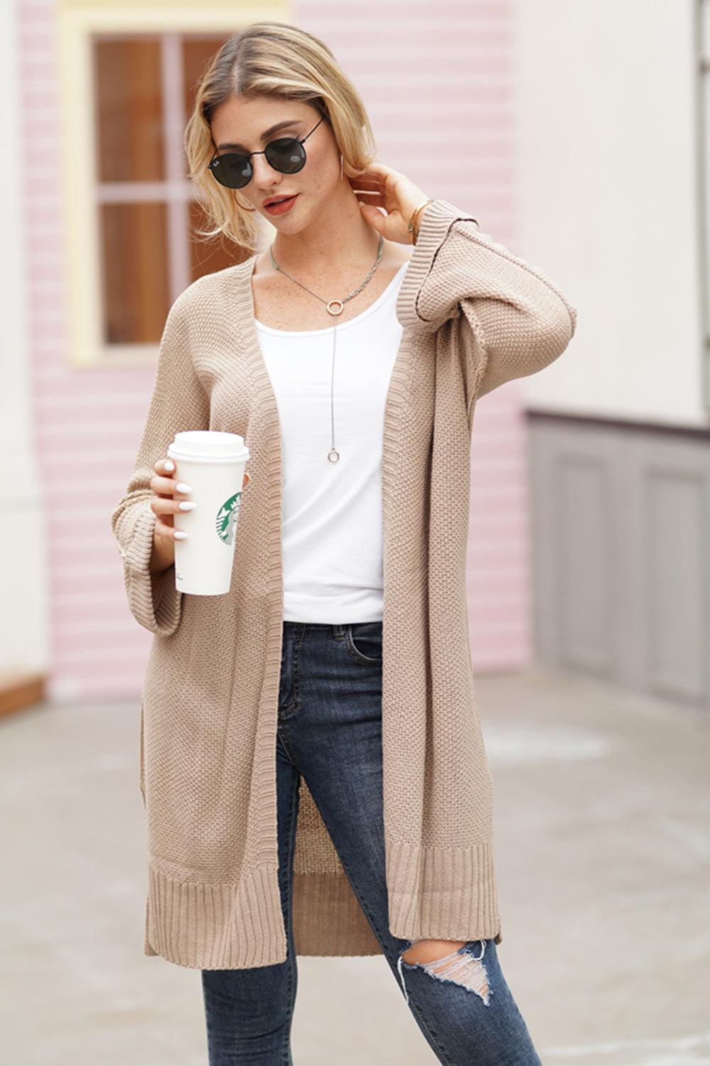 Open Front Long Sleeve Cardigan - Cardigans - FITGGINS