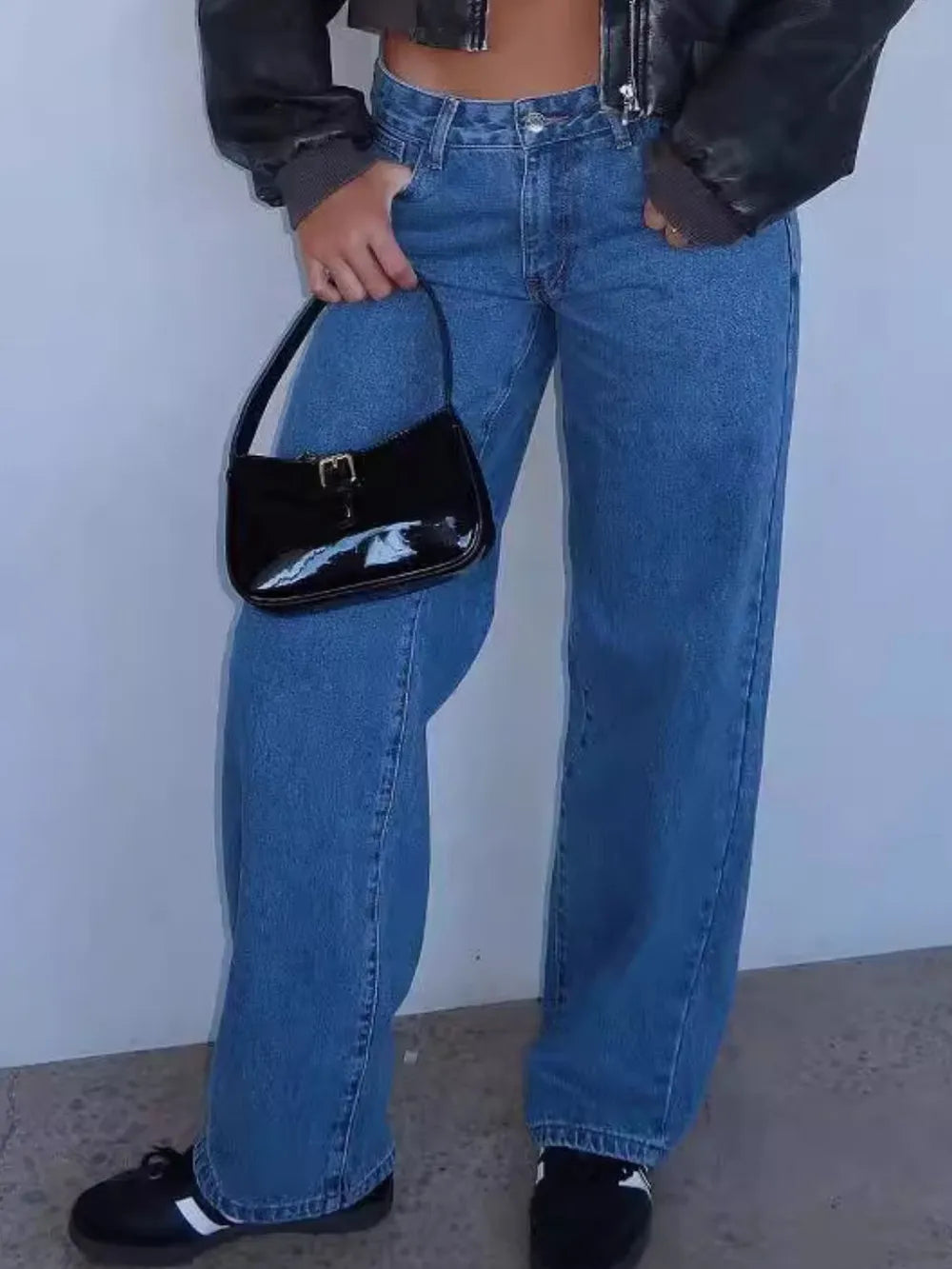 Wide Leg Jeans with Pockets Blue Fitggins