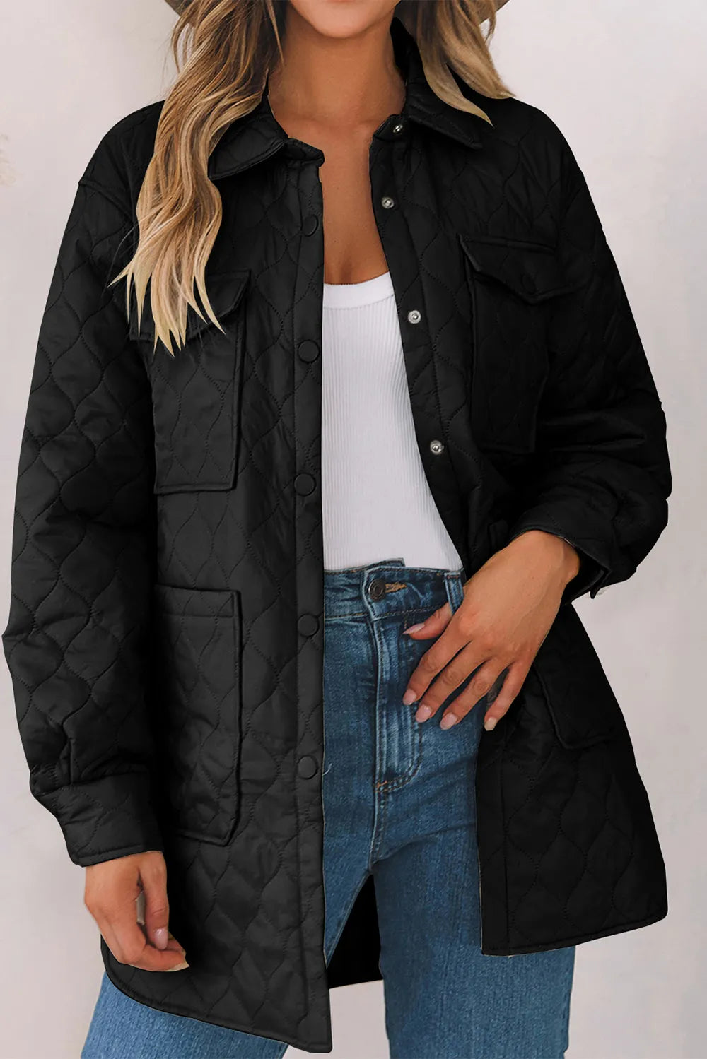 Snap Down Collared Winter Coat Black Fitggins