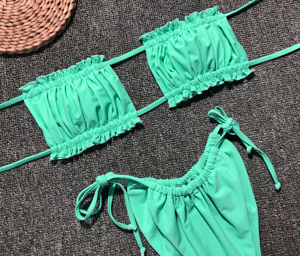 Frill Trim Ruched Bikini Set Fitggins