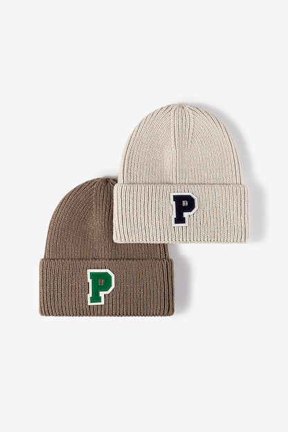 Letter Patch Cuffed Knit Beanie - Hats - FITGGINS