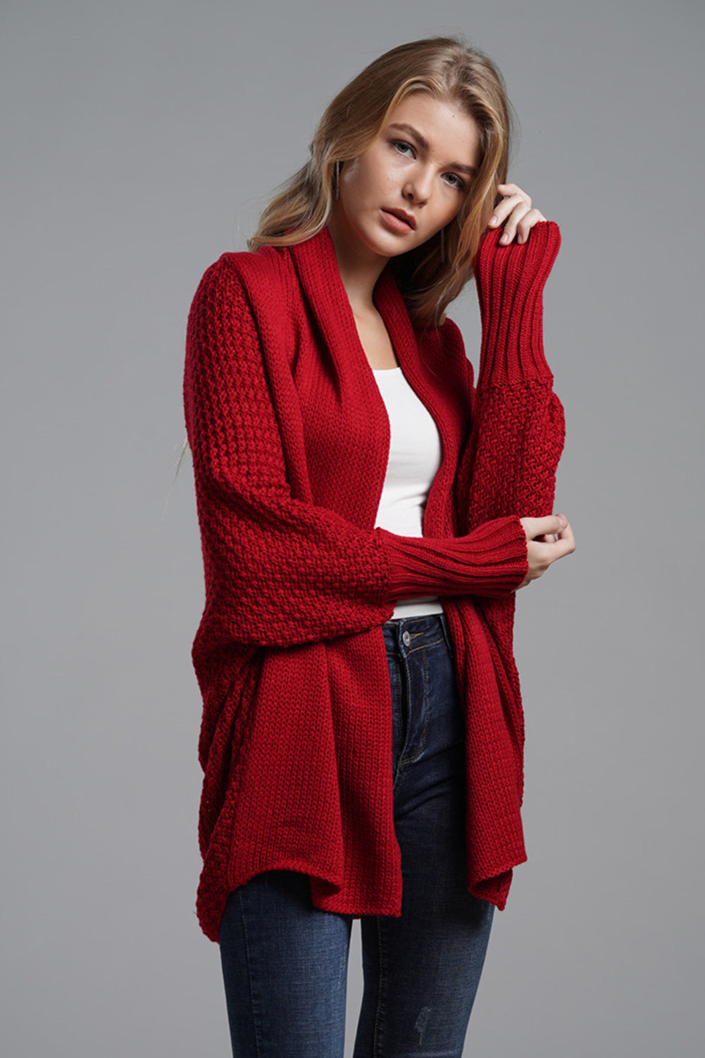 Open Front Batwing Sleeve Cardigan - Cardigans - FITGGINS