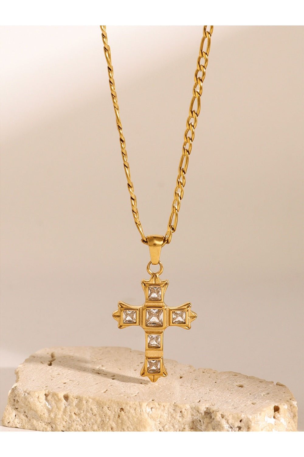 Stainless Steel Zircon Cross Pendant Necklace - Necklaces - FITGGINS