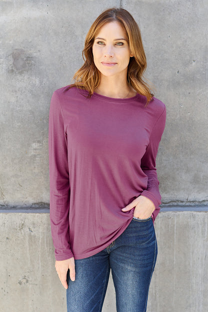 Basic Bae Full Size Round Neck Long Sleeve Top - T-Shirts - FITGGINS