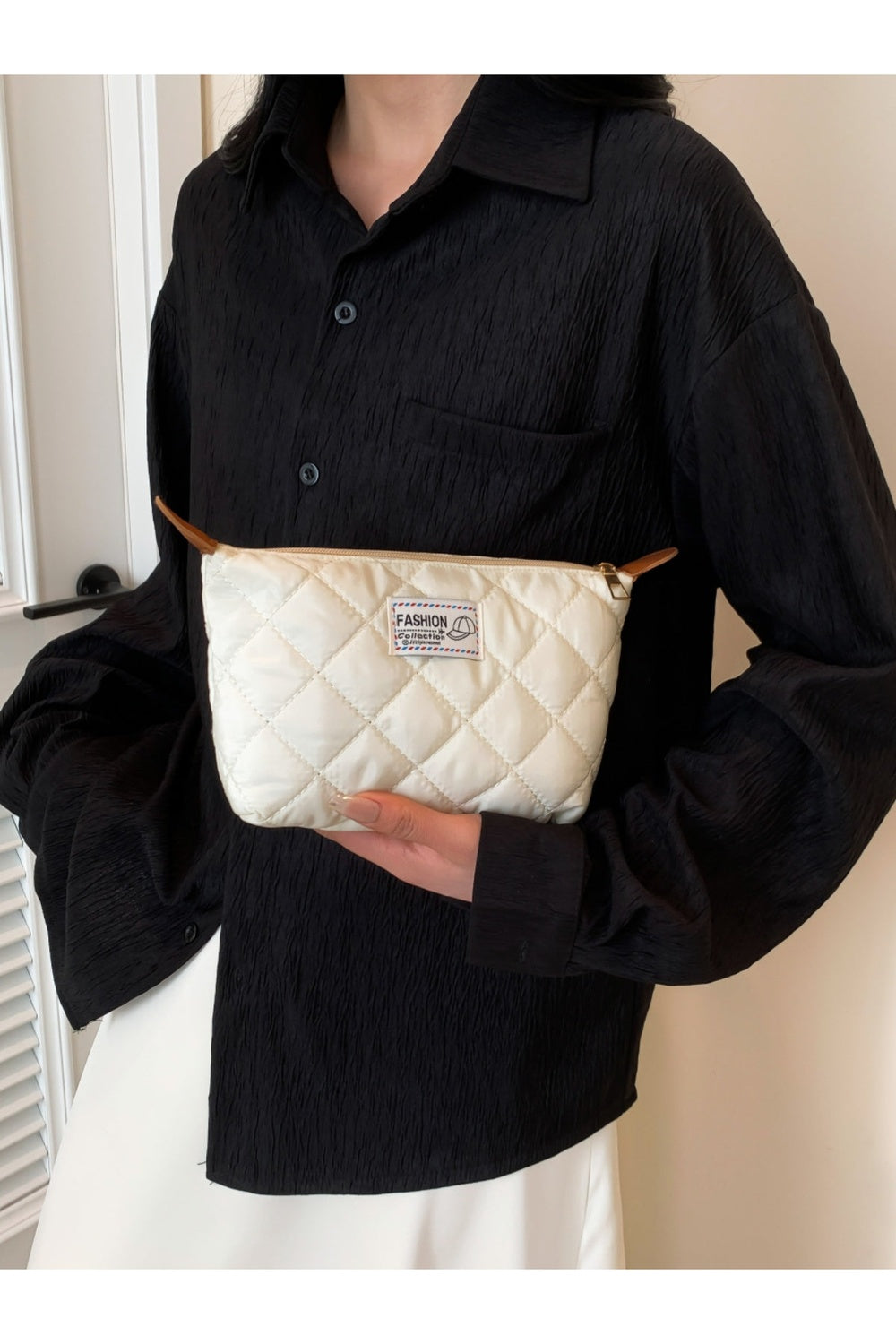 Solid Quilted Clutch with Zipper - Handbag - FITGGINS