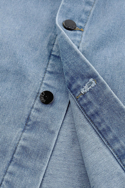 Button Down Collared Denim Jacket - Denim Jackets - FITGGINS