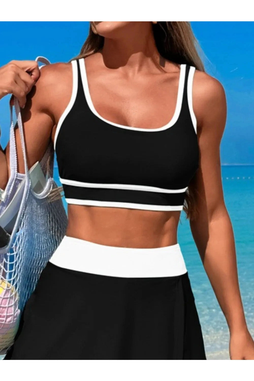 Playful Scoop Neck Top & Skort Swim Set Fitggins