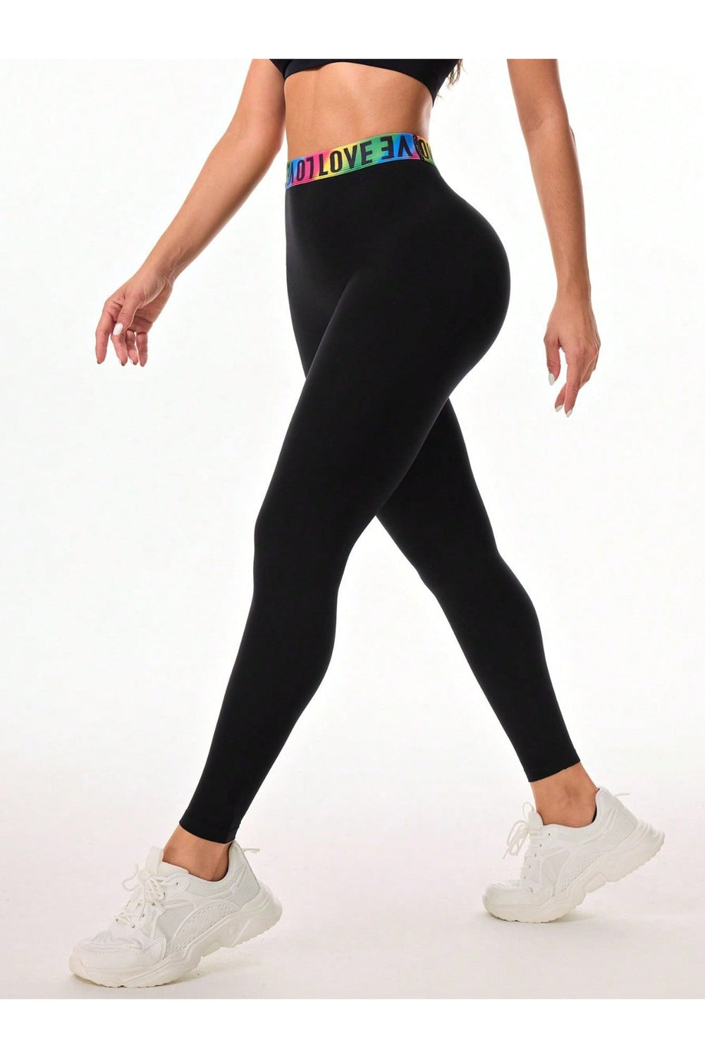 Letter Printed High Waist Active Leggings - Leggings - FITGGINS