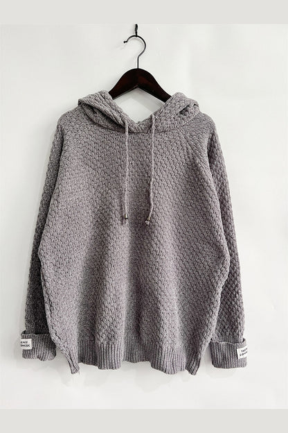 Drawstring Long Sleeve Hooded Sweater - Pullover Sweaters - FITGGINS