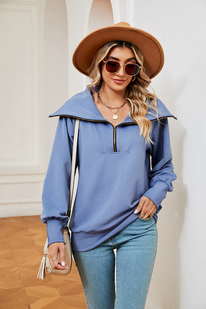 Half-Zip Collared Sweatshirt Sky Blue Fitggins