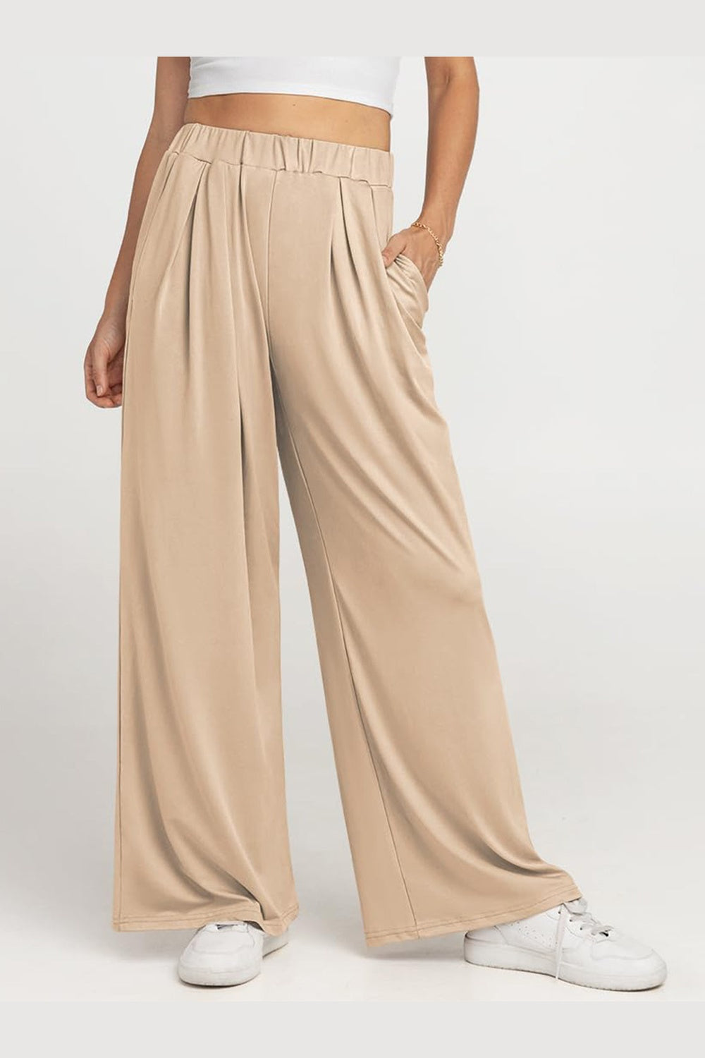 Elastic Waist Wide Leg Pants - Pants - FITGGINS