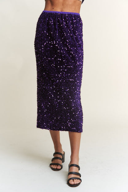 J.NNA Sequin Back Slit Midi Skirt - Skirts - FITGGINS