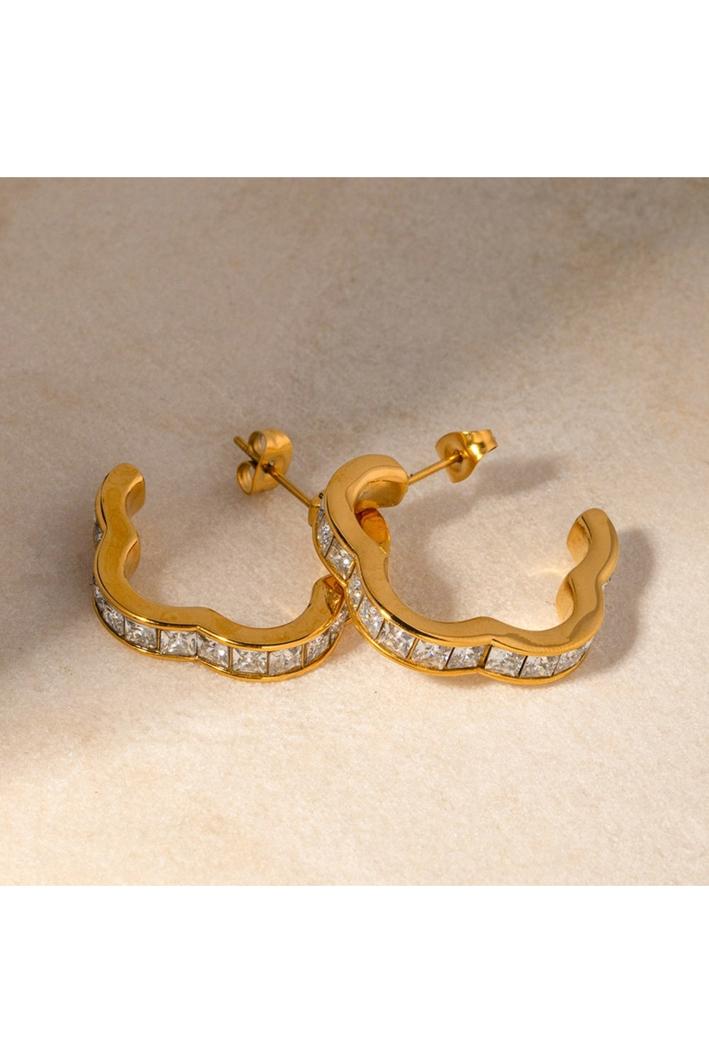 Elegant Stainless Steel Inlaid Zircon C-Hoop Earrings