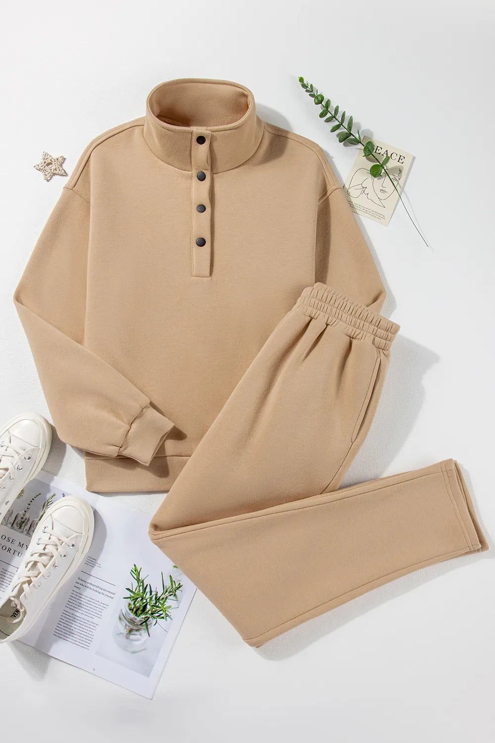 Half Snap Turtleneck Top and Pants Active Set Fitggins