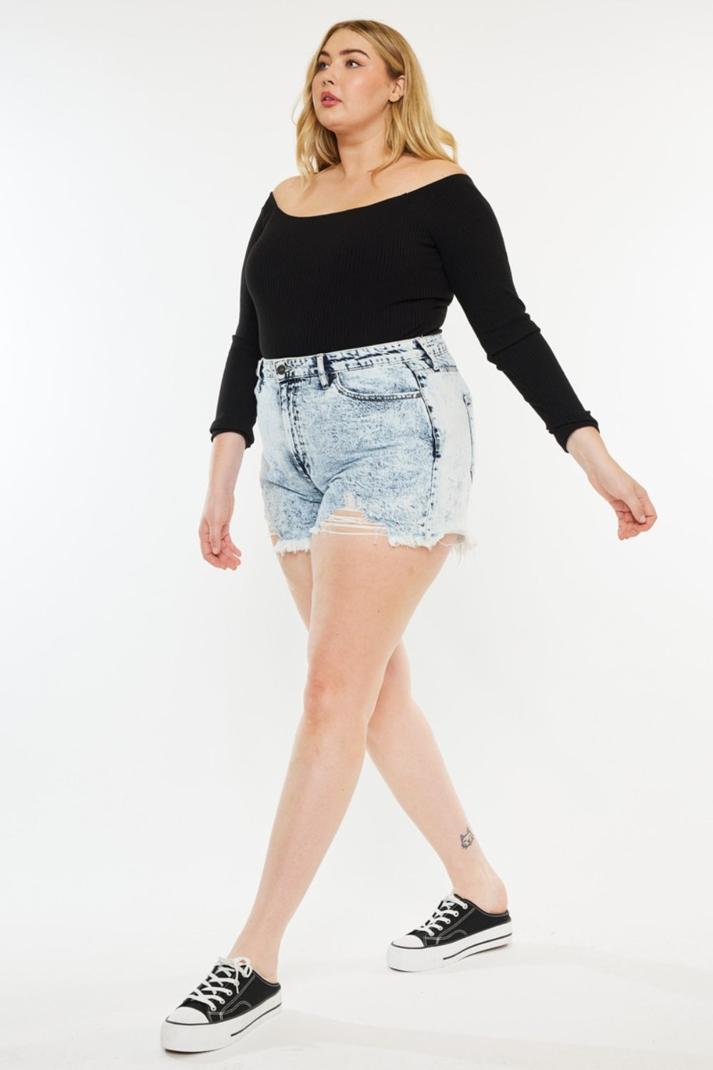 Kancan Full Size Distressed High Waist Denim Shorts - Denim Shorts - FITGGINS