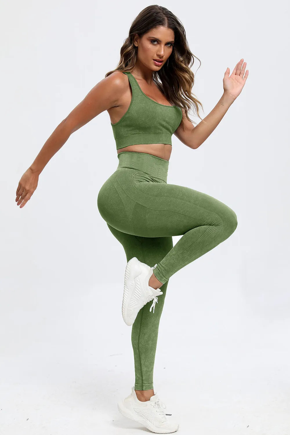 3 Piece Washed Square Neck Wide Strap Active Set Fitggins