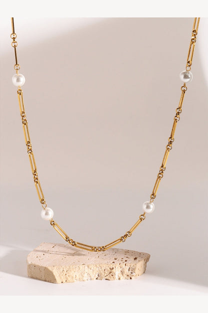 Stainless Steel Pearl Chain Necklace - Necklaces - FITGGINS