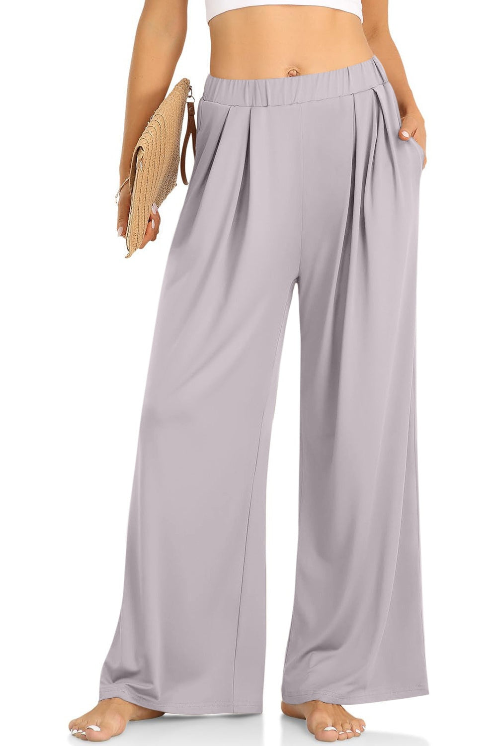 Elastic Waist Wide Leg Pants - Pants - FITGGINS