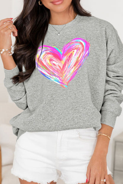 Valentine’s Day Heart Round Neck Drop Shoulder Sweatshirt - Sweatshirts & Hoodies - FITGGINS