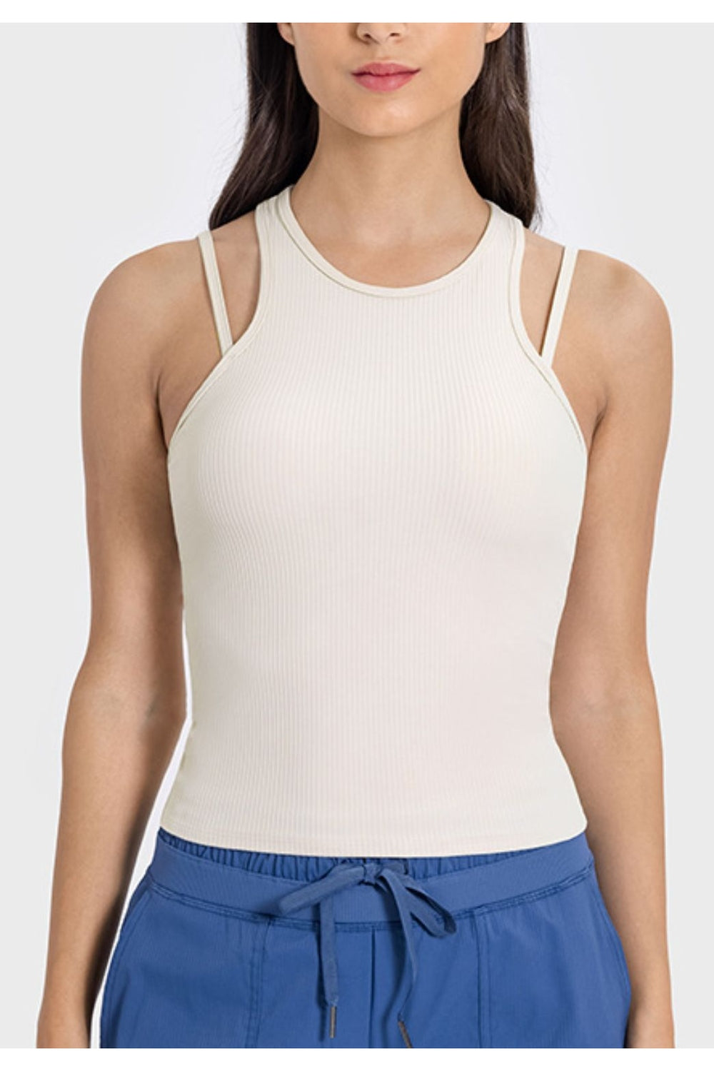 Millennia Cutout Round Neck Racerback Active Tank - Crop Tops & Tank Tops - FITGGINS